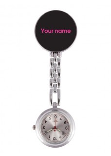 Fob Watch with Name Black Block Pink