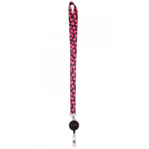 Keycord Black Pink Hearts with ID Badge Holder