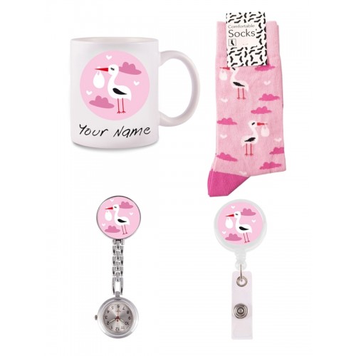 Midwife Gift Set Stork Baby Pink