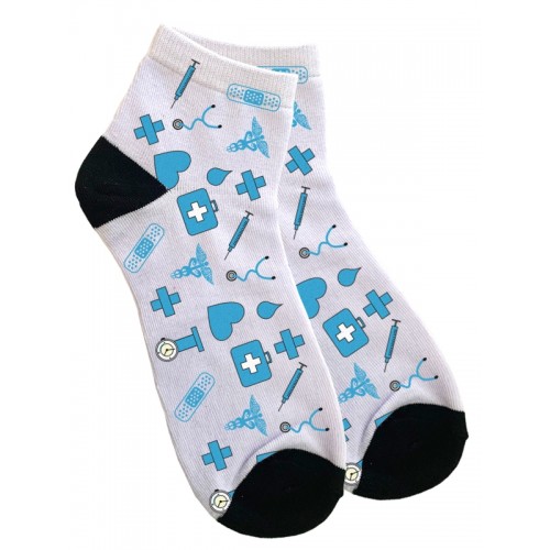 Women's Ankle Socks Medical Symbols Blue